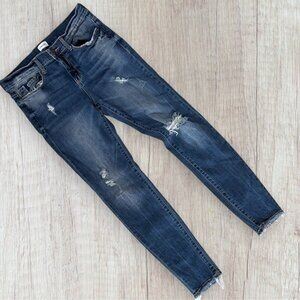 SNEAK PEEK Mid Rise Distressed Skinny Raw Edge Hem Stretch Denim Jeans 7